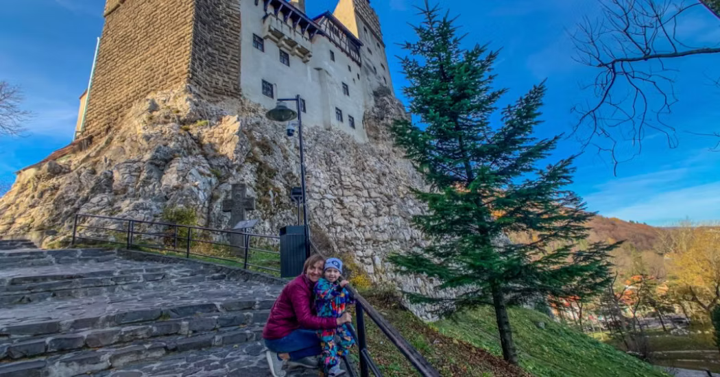 A mother and her daughter enjoying their tour of Bran Castle.
