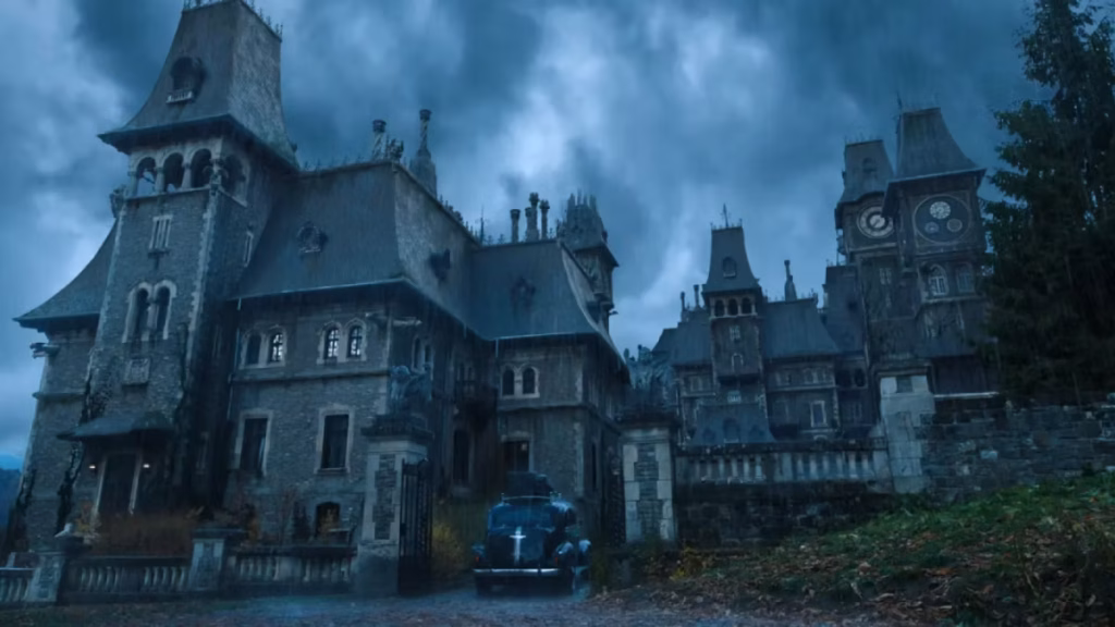 Cantacuzino Castle where the "Wednesday" Nevermore Academy film location took place.